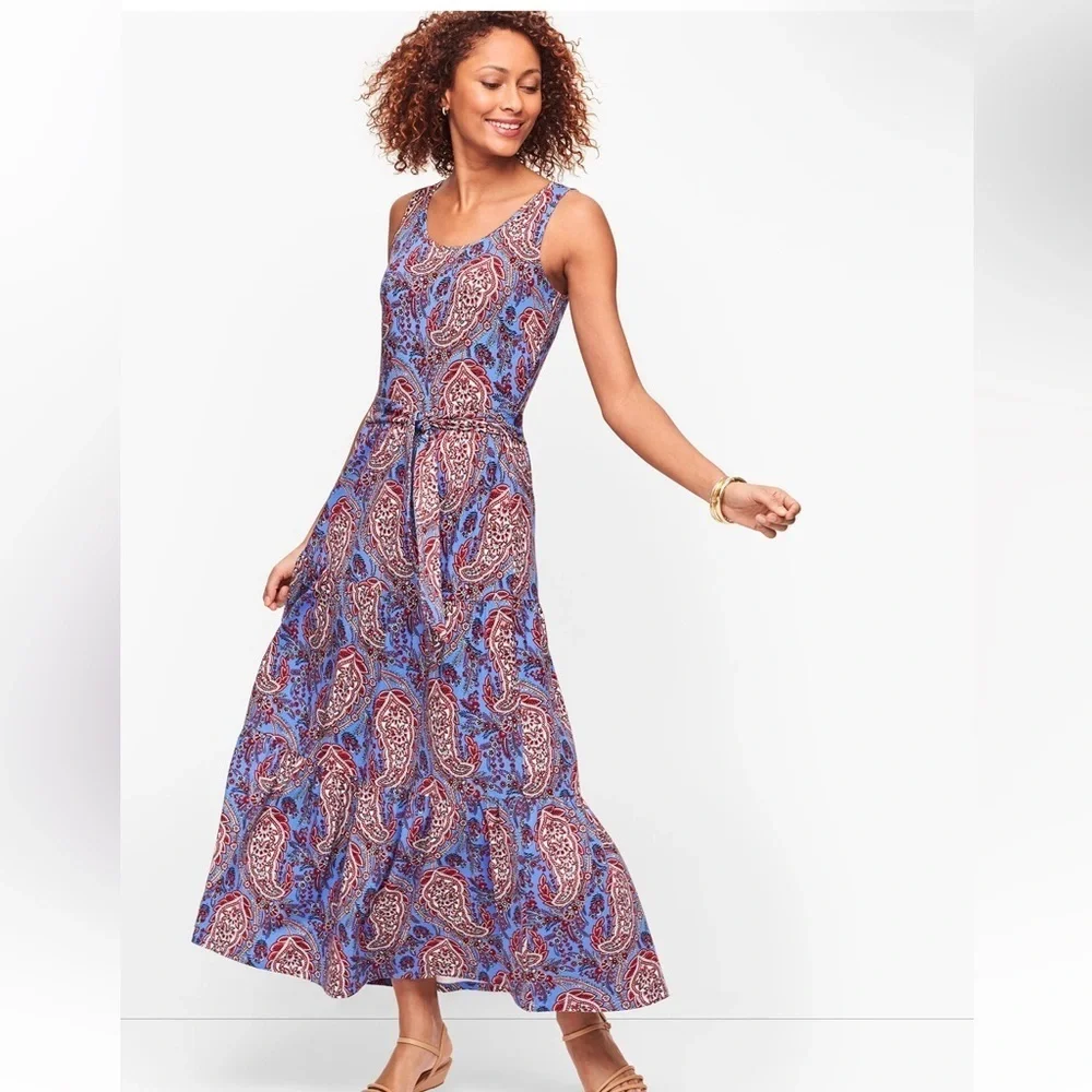 Spring Dress Talbots Blue and Pink Paisley Maxi Dress - Picture 1 of 9
